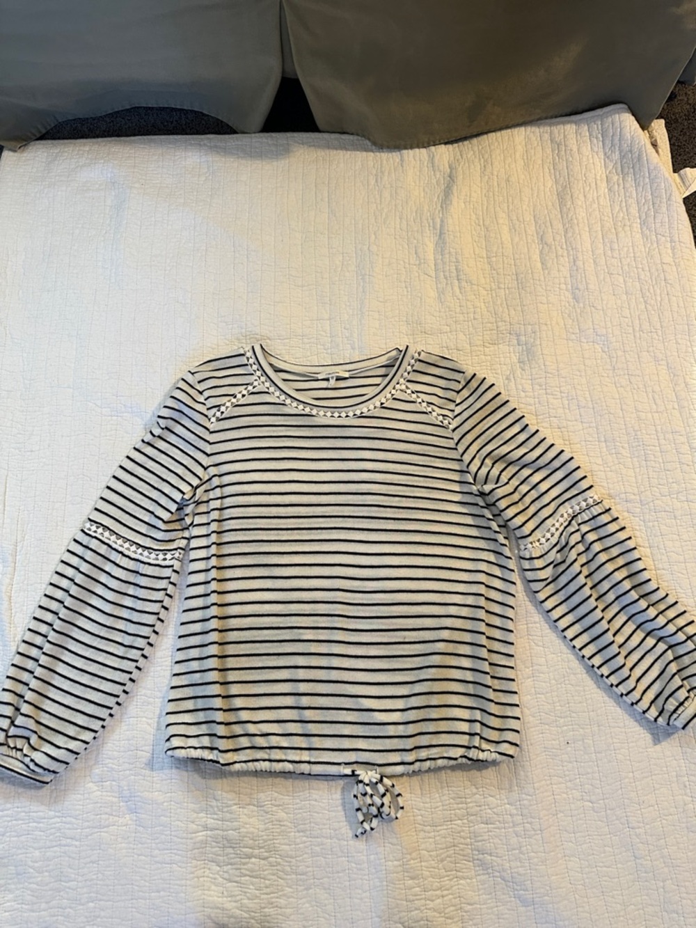 Maurices White and Black Striped Tie-Front Long Sleeve Top
